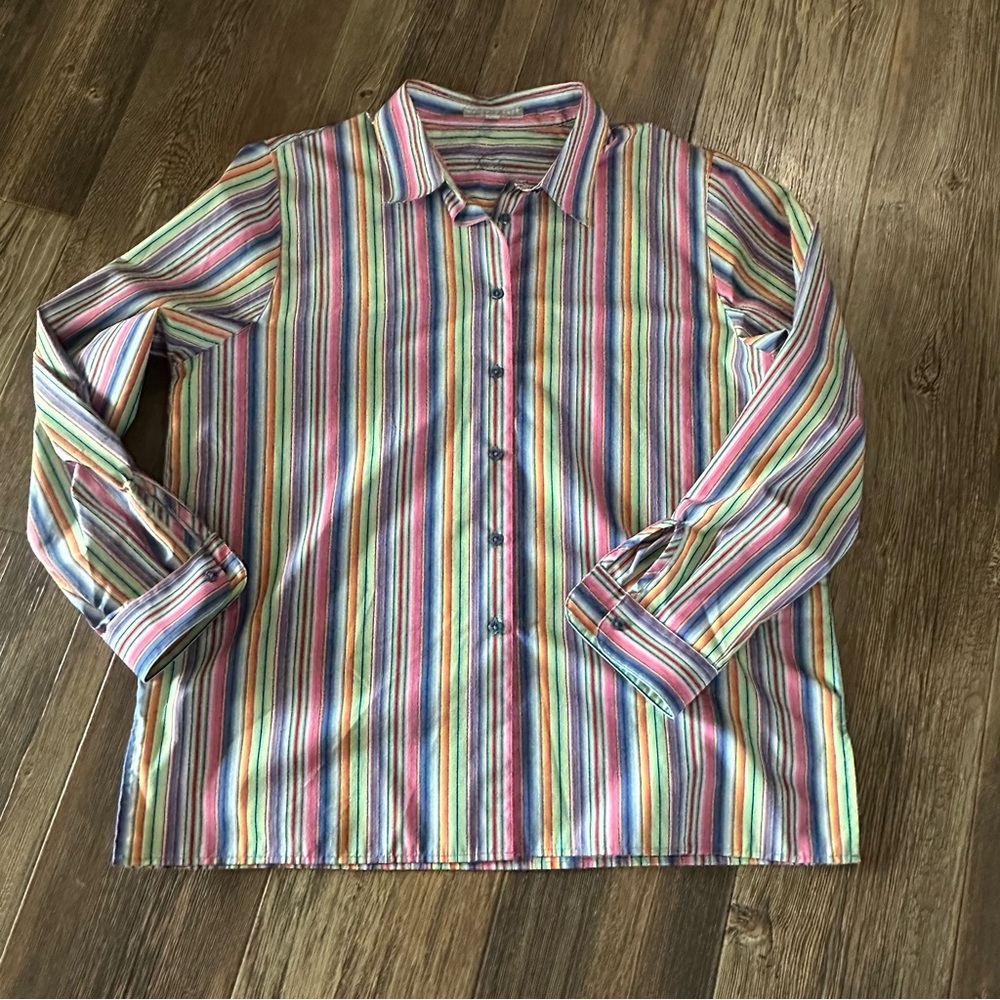 Foxcroft rainbow stripe women's 18 wrinkle free classic fit long sleeve shirt